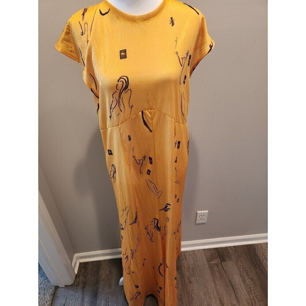 Zara Maxi Dress Sz M Gold w/ Black Accents see pics for defects